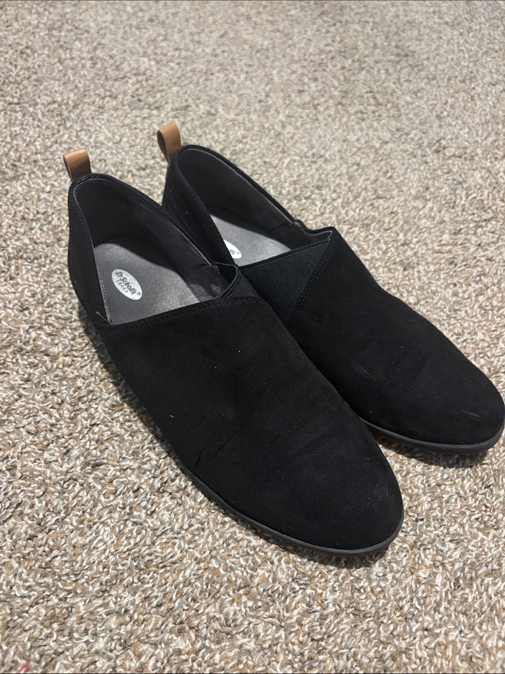 Dr. Scholl's Women's Black Slip-On Loafers with Tan Pull Tabs